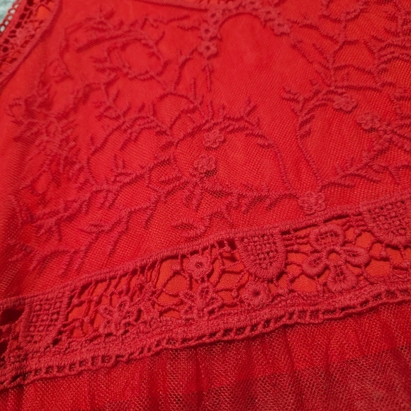 NEW YORK & COMPANY Nwt Lace-Mesh Sleeveless Tiered Tunic Top, Red, L - Picture 12 of 16
